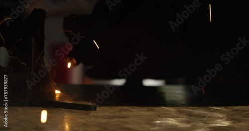 Arc welding smoke and sparks fly