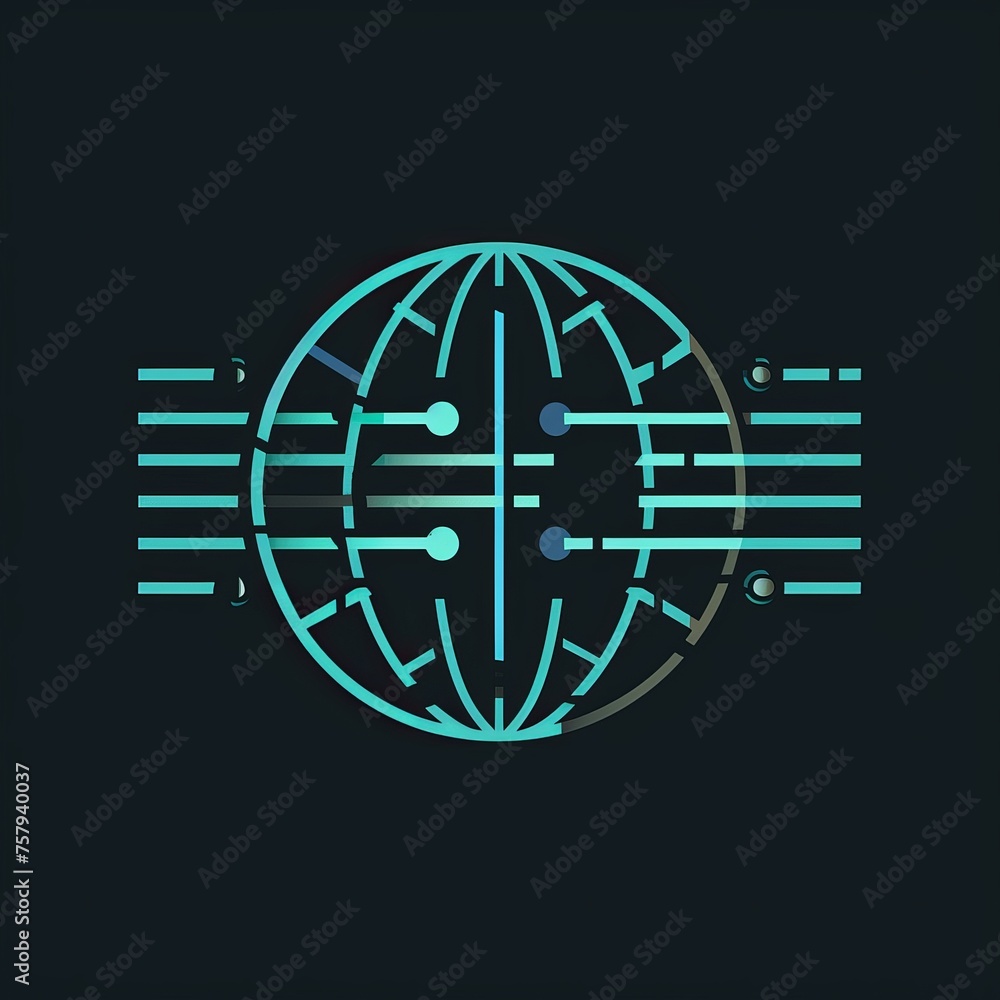 Obraz premium Dynamic Futuristic Logo Featuring Sleek Stylized Globe with Circuitry Lines Symbolizing Technology and Global Business Integration