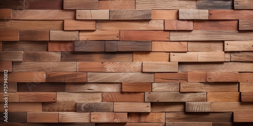 Wooden brick wall texture  wooden background. Beautiful Abstract tiles. Bricks made of various types of wood.