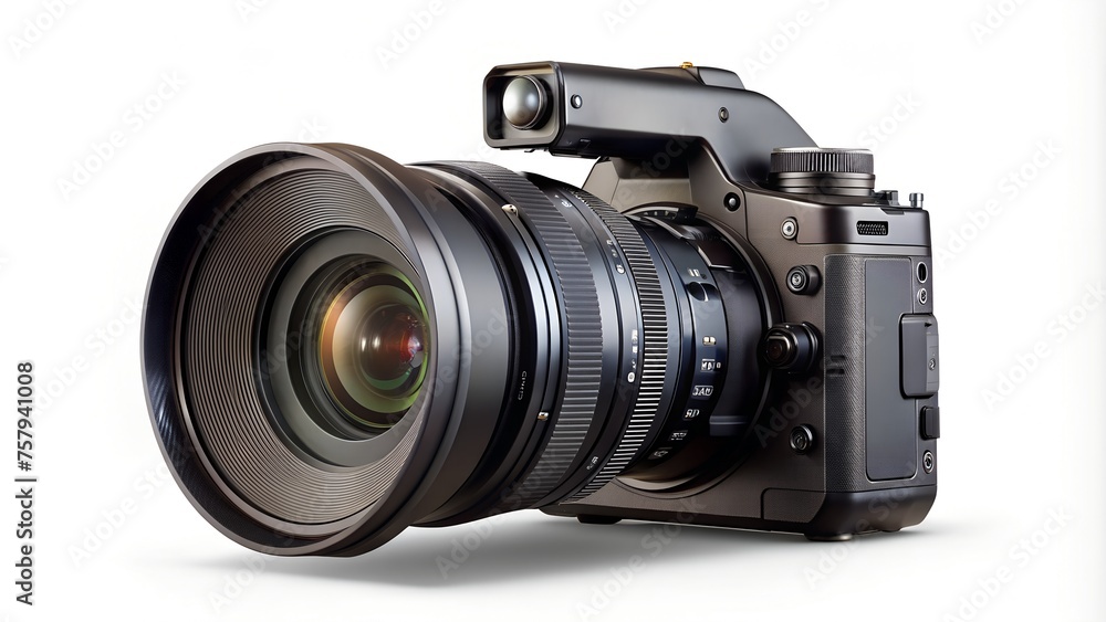 Big Professional Modern Photo Camera PNG with Shadow - Isolated Cutout Object