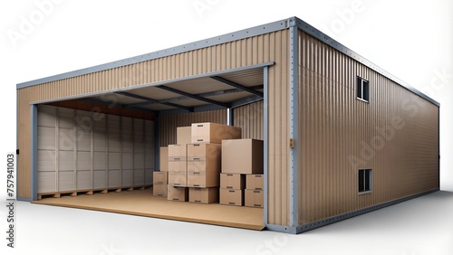 Cardboard Box Warehouse Mockup - Isolated Cutout with Shadow on White Background