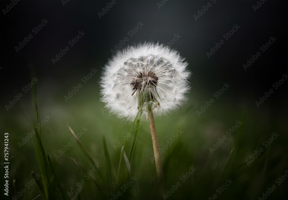 Dandelion in the meadow on a background of green grass