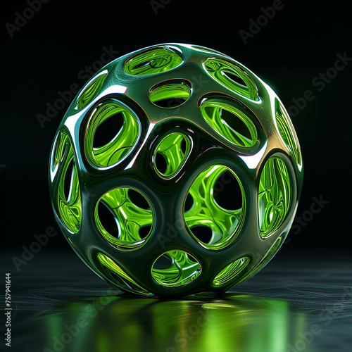 an abstract neon green sphere, in the style of vray tracing, colorful biomorphic forms сreated with Generative Ai photo