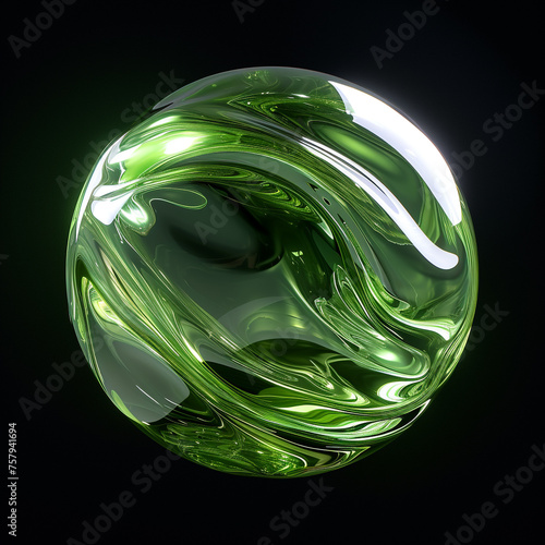 an abstract neon green sphere, in the style of vray tracing, colorful biomorphic forms сreated with Generative Ai photo