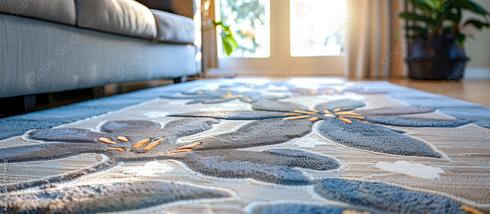close up of rug floral pattern at cozy living room. clean home concept backgound close up of rug floral pattern at cozy living room. clean home concept backgound