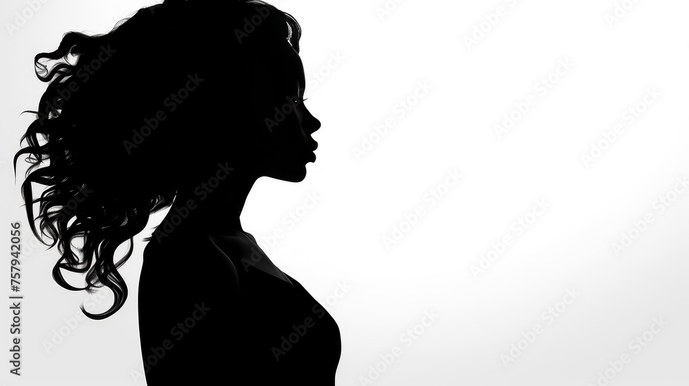 Silhouette of a young woman in profile on a white background.