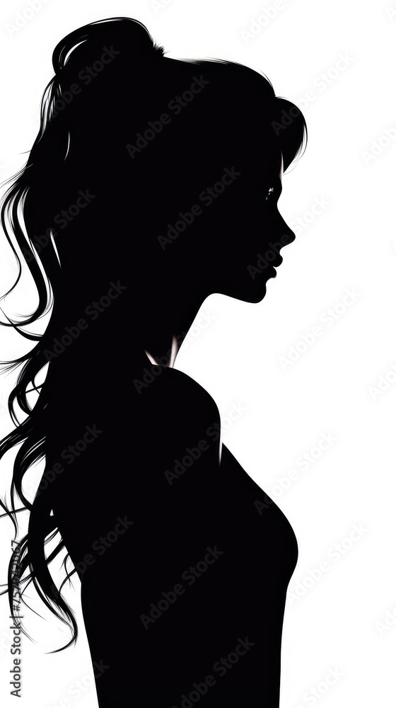 Silhouette of a young woman in profile on a white background. Silhouette of a young woman in profile on a white background.