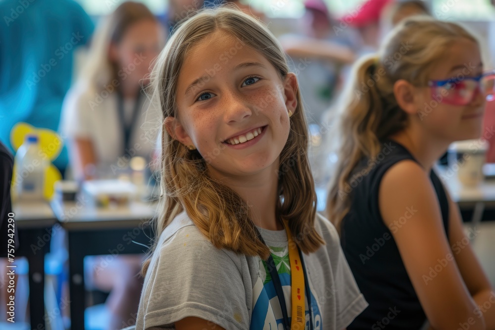 excited kid at stem camp. generative ai excited kid at stem camp. generative ai