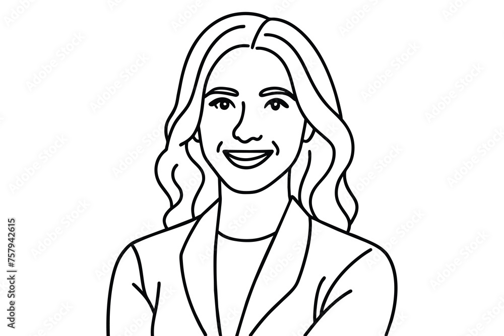 Portrait of handsome smiling young woman with folded arms, line art, vector illustration Portrait of handsome smiling young woman with folded arms, line art, vector illustration