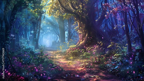 An enchanting forest path illuminated by dappled sunlight filtering through the canopy, inviting viewers on a journey of exploration.