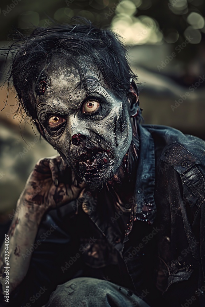 Man Dressed as Zombie Sitting on Ground Man Dressed as Zombie Sitting on Ground