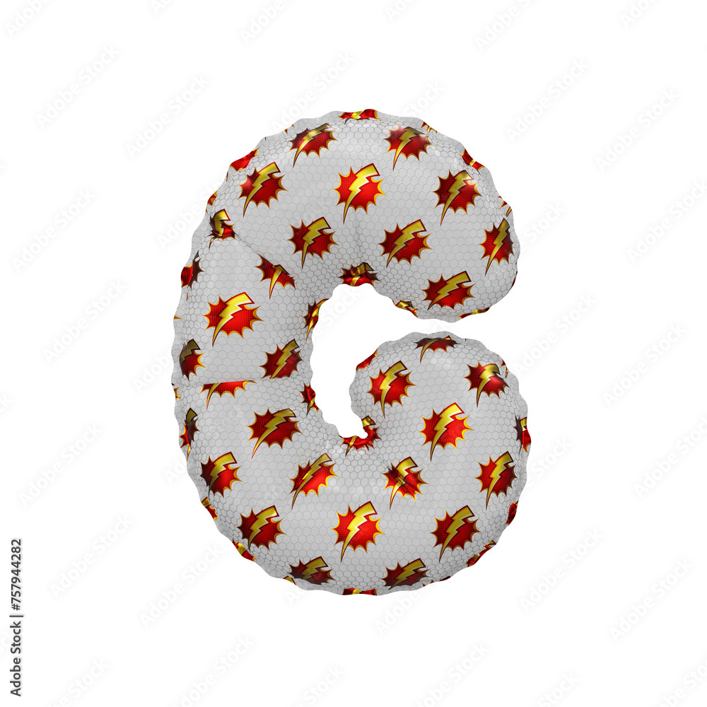 3D inflated balloon letter G with red & yellow power lightning comic hero pattern white surface 3D inflated balloon letter G with red & yellow power lightning comic hero pattern white surface