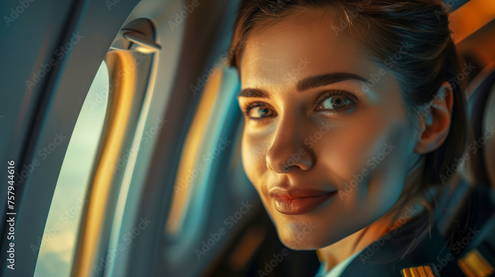 Stewardess in Uniform: Graceful Portrait Aboard the Plane Stewardess in Uniform: Graceful Portrait Aboard the Plane