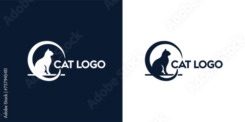 Minimalist Cat Logo Design Displayed in a Two-Tone Contrast