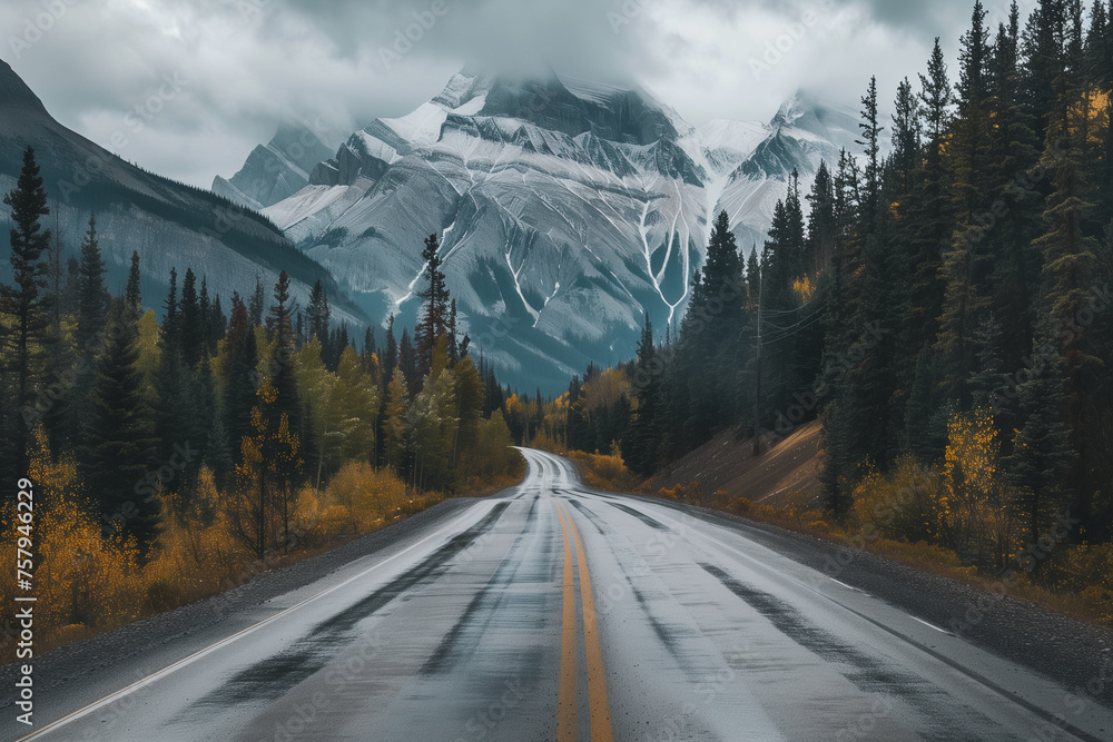 valley road in the mountains, autumn landscape