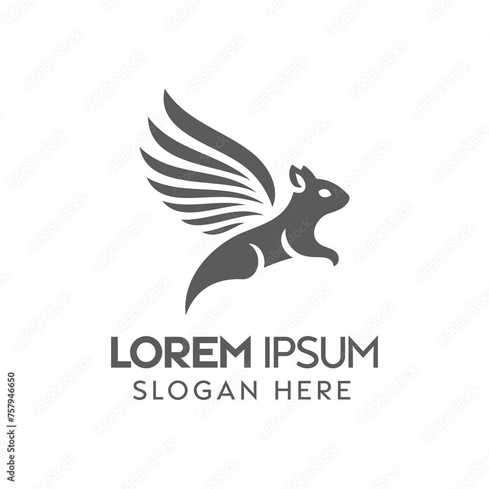 Flying Squirrel Logo Design in Black and White With Placeholder Text Flying Squirrel Logo Design in Black and White With Placeholder Text