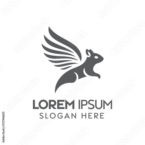 Flying Squirrel Logo Design in Black and White With Placeholder Text