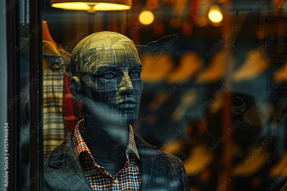 Mannequin in Shop Window With Scarf on Head Mannequin in Shop Window With Scarf on Head