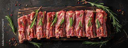 fresh ribs marinated with rosemary, top view