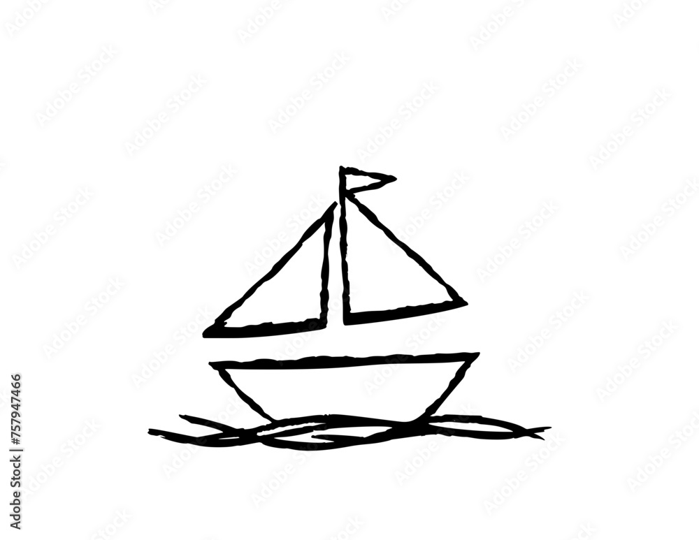 Vector Illustration of a yacht with lines drawing for logo,icon, black and white Vector Illustration of a yacht with lines drawing for logo,icon, black and white