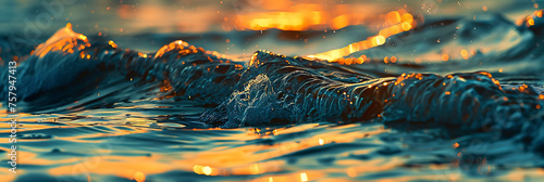 Close-up photography capturing the mesmerizing play of light on the rippling surface of the ocean at sunrise, showcasing the beauty and serenity of nature.  © thisisforyou
