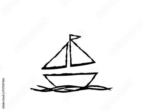 Vector Illustration of a yacht with lines drawing for logo,icon, black and white 