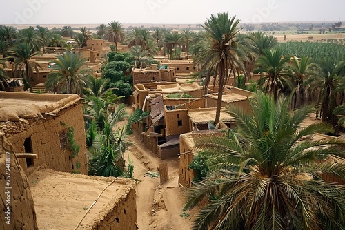 Cluster of Huts With Palm Trees