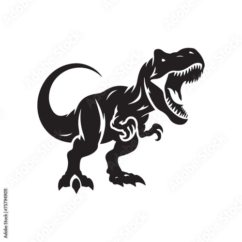 Dinosaur Vector Silhouette: A Majestic Silhouette Recalling the Era of Prehistoric Giants in Vector Form. Dinosaur black Illustration. © Wolfe 