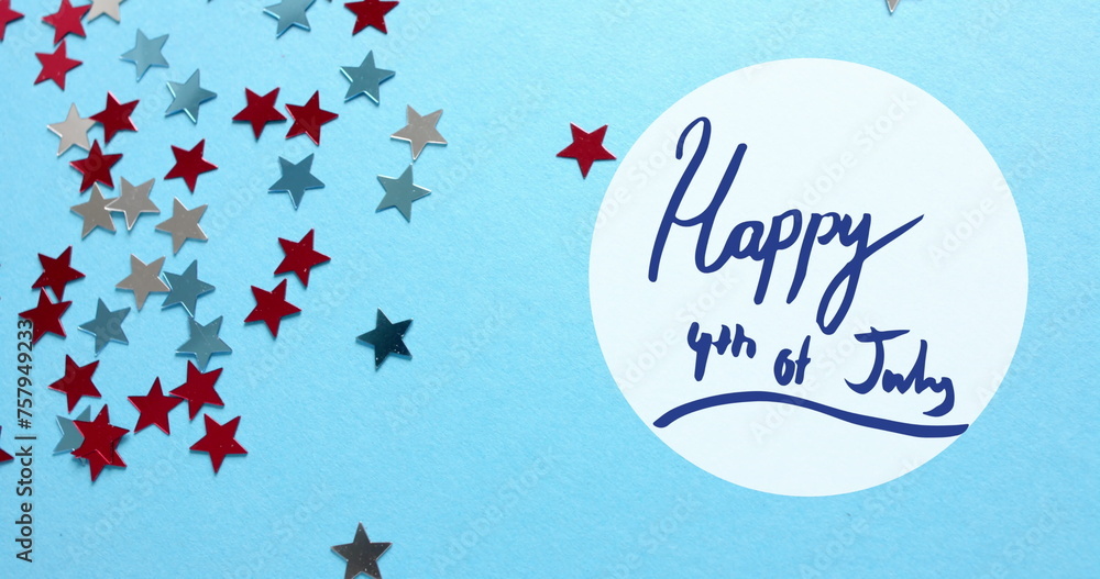 Fototapeta premium Image of 4th of july text over stars of united states of america on blue background