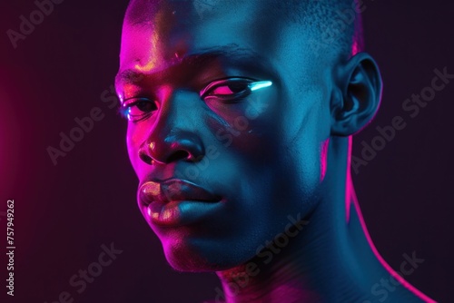 Neon portrait of african american fashion man