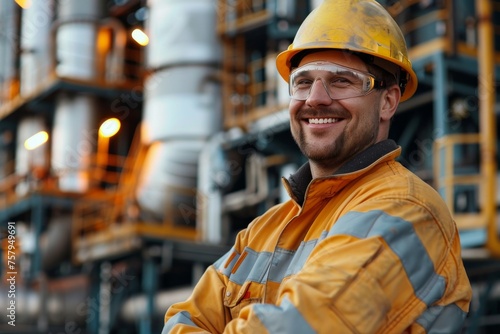Confident gas industry worker standing at a desert plant facility