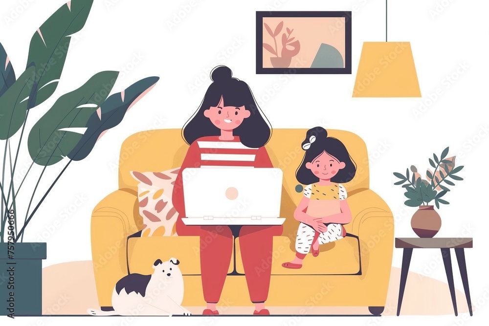Woman and Girl Looking at Laptop