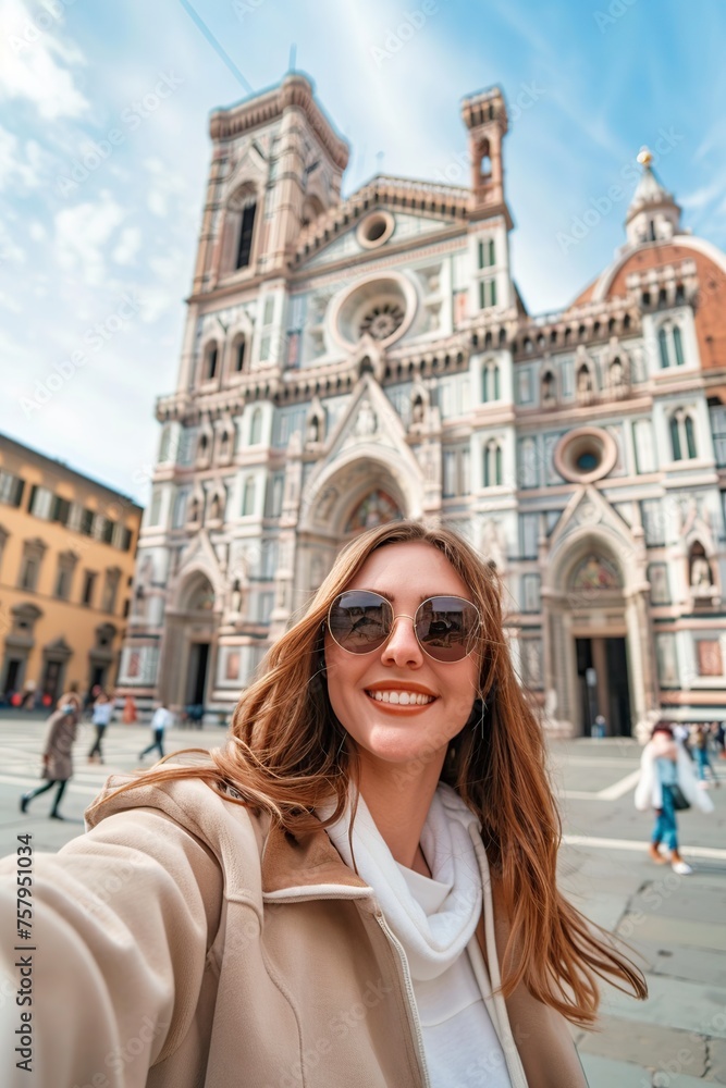 Woman Taking Selfie at Cathedral