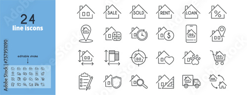 Real estate line icons set. Editable Strokes.