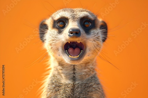Excited Meerkats Hilarious Expression Captured in Vibrant Studio Light