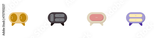 Set of colored bedside tables vector icons. Bright color logo of the cabinet. Home furniture interior concept. Cozy bedside tables vector.