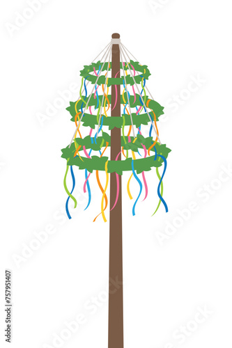 maypole with colorful ribbons isolated vector illustration