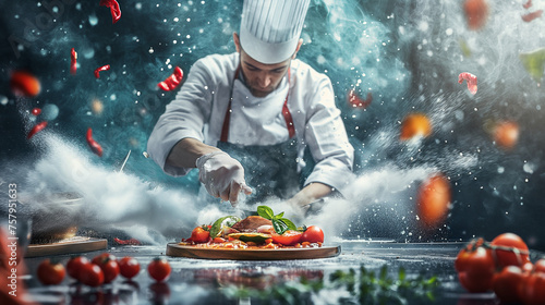 Sternekoch bereitet Gourmet Essen zu viele Köche verderben den Brei Generative AI photo