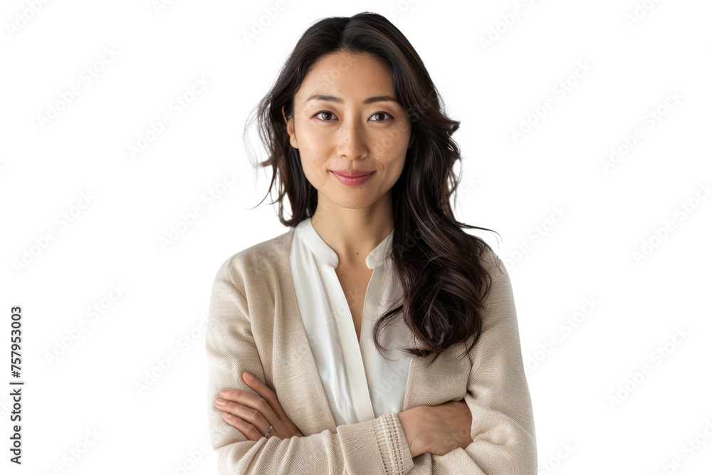 woman with folded arms and a warm smile, conveying authority with approachability. woman with folded arms and a warm smile, conveying authority with approachability.