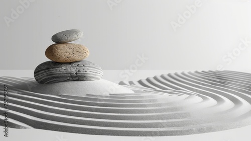 Mindfulness depicted by a zen garden with neatly raked sand and minimalistic elements