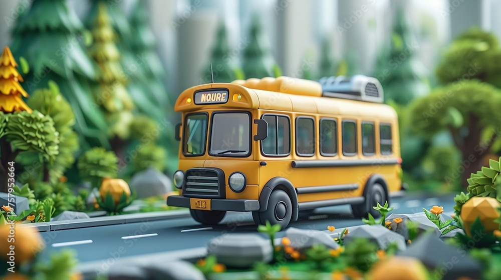 Obraz premium mini bus cartoon 3d minimal background Generative AI