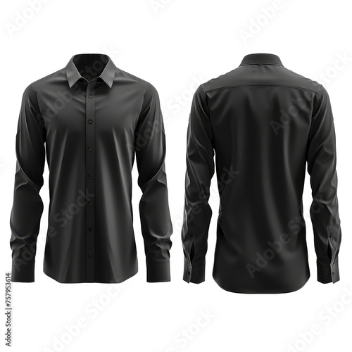 classic black button down shirt mockup with front and back views, photo