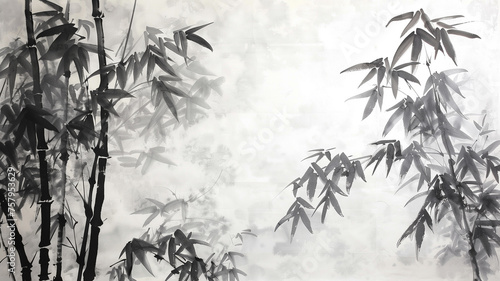 竹の描かれた日本風の障壁画 photo