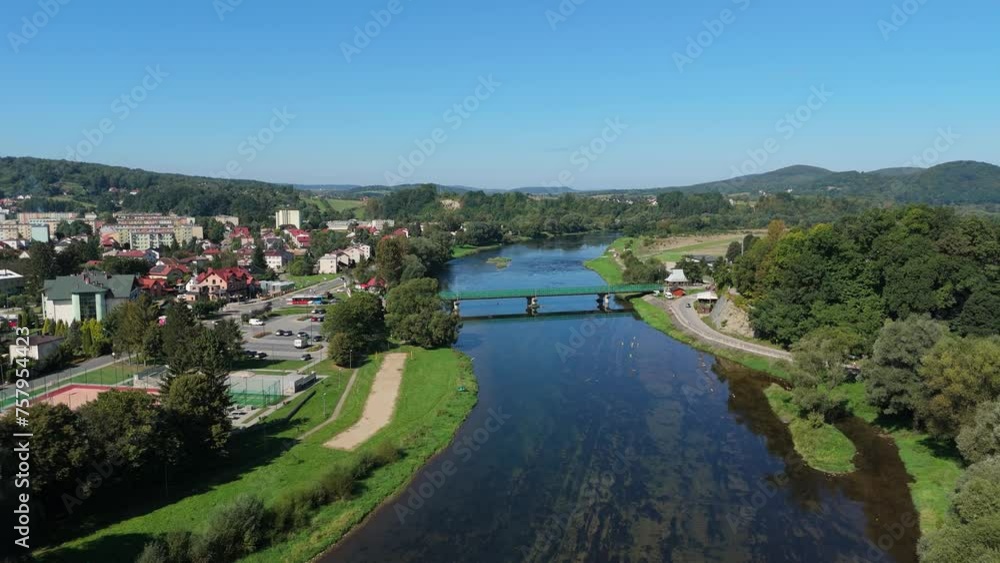 Beautiful Landscape River San Bridge Sanok Bieszczady Aerial View Poland Beautiful Landscape River San Bridge Sanok Bieszczady Aerial View Poland