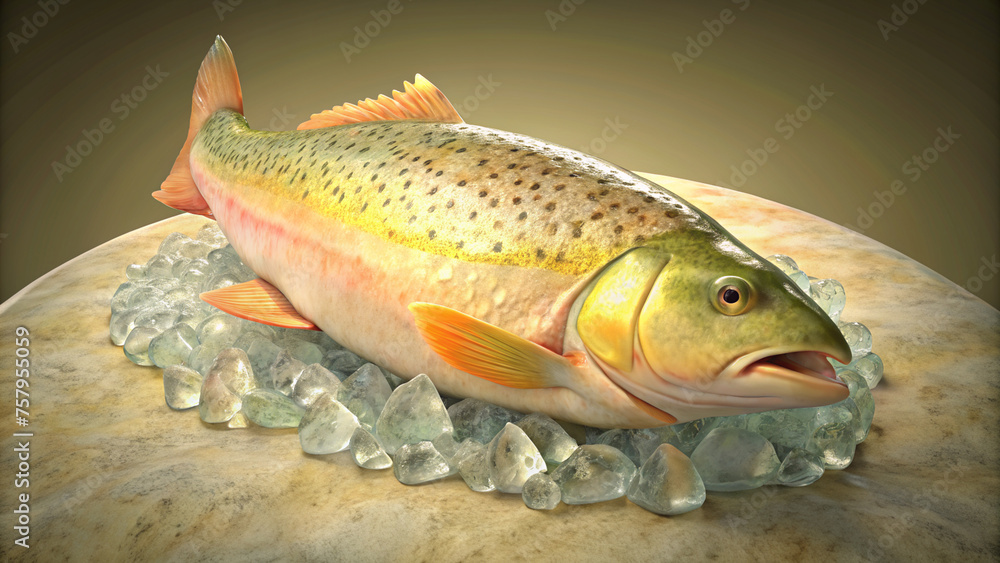 Realistic 3D Render of a Fresh Rainbow Trout on Ice
Realistic 3D Render of a Fresh Rainbow Trout on Ice