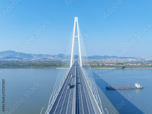 aerial view of Wuxue bridge on Yangtze river