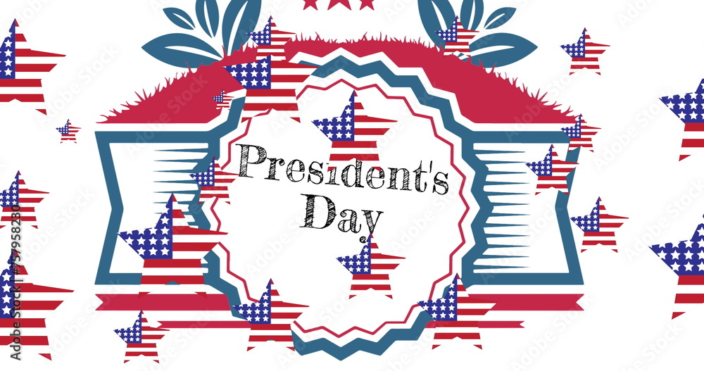 Naklejka premium Image of stars with usa flags over presidents day text on white background