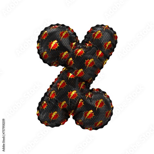 3D inflated balloon Percent Symbol/sign with red & yellow power lightning comic hero pattern black surface