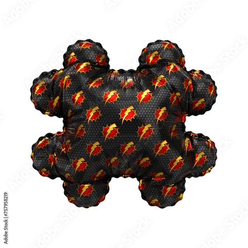 3D inflated balloon Hash/Pound Symbol/sign with red & yellow power lightning comic hero pattern black surface