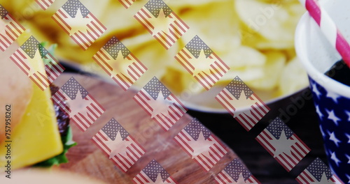 Image of usa flags over hamburgers